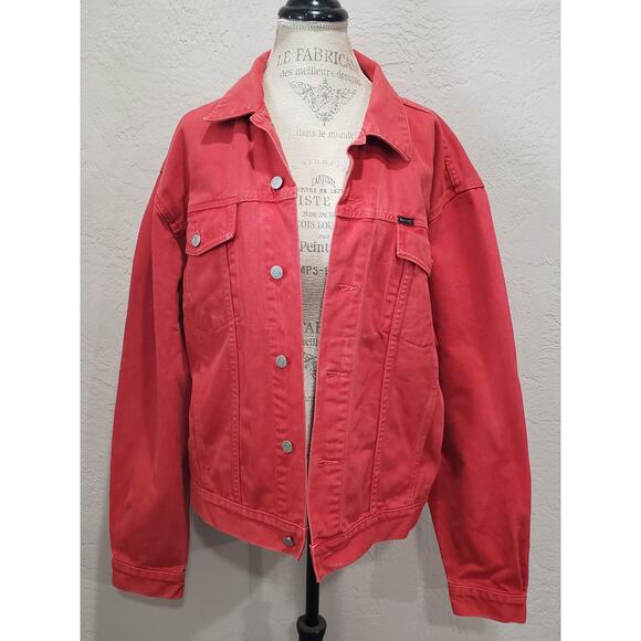 Vintage Guess Red Denim Button Up Collared Jacket Made in USA American Tradition - Picture 3 of 10